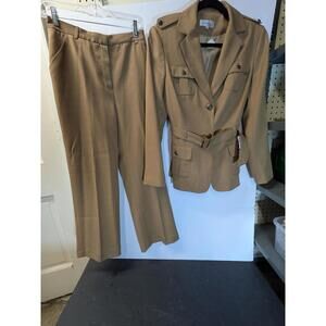 Emily Women's Camel Pant Suit with Belted Blazer